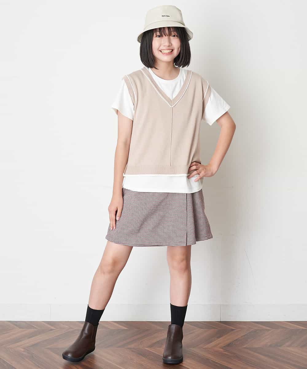 KJLJM23029 a.v.v KIDS(アー・ヴェ・ヴェ) [100-130]チェックガラアシメフロントラップパンツ ボルドー