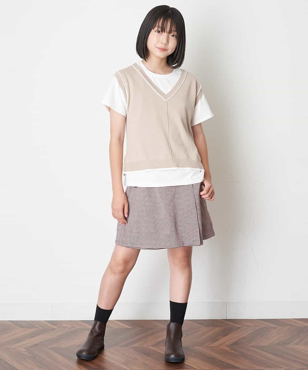 KJLJM23029 a.v.v KIDS(アー・ヴェ・ヴェ) [100-130]チェックガラアシメフロントラップパンツ ボルドー