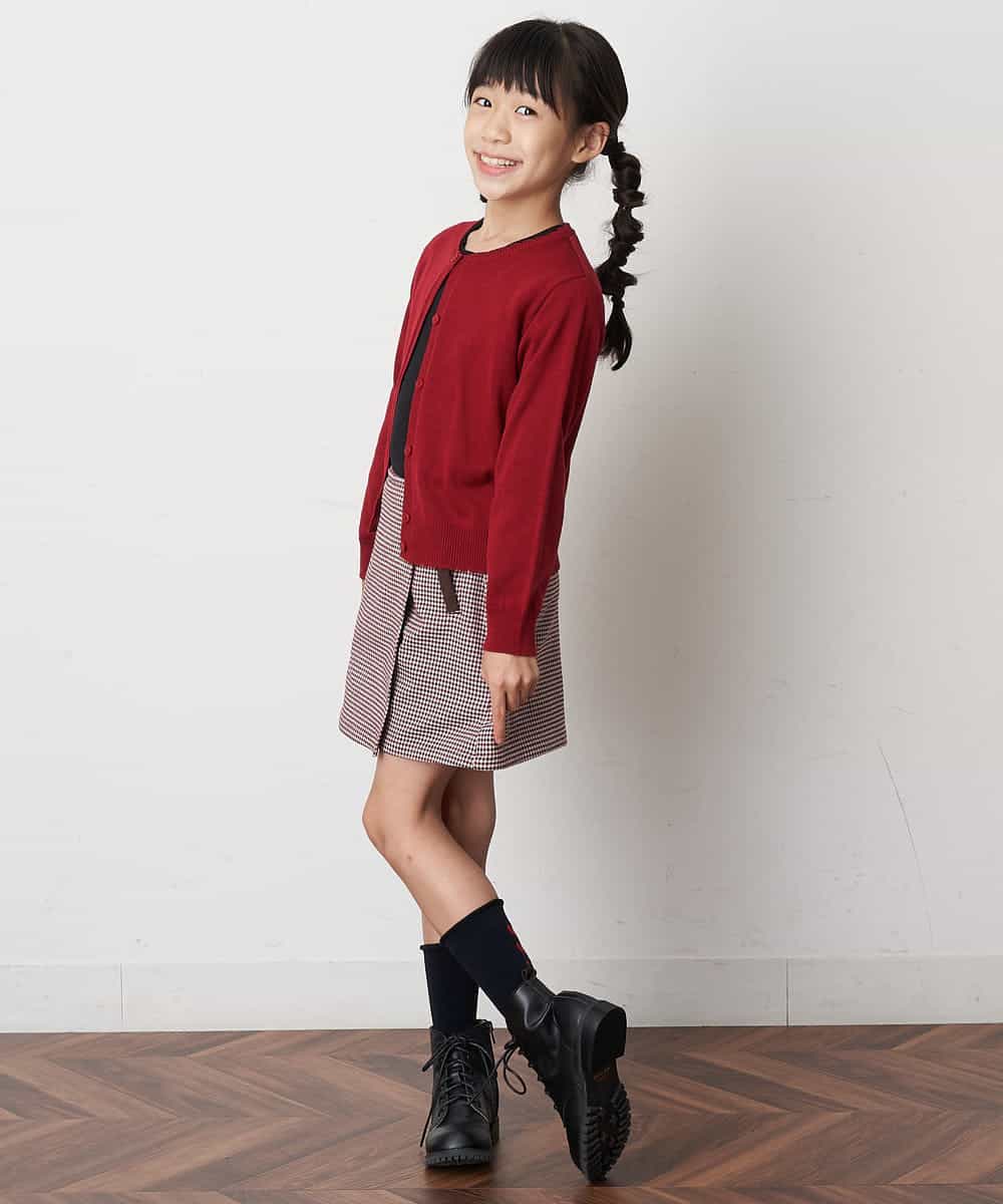 KJLJM23029 a.v.v KIDS(アー・ヴェ・ヴェ) [100-130]チェックガラアシメフロントラップパンツ ボルドー