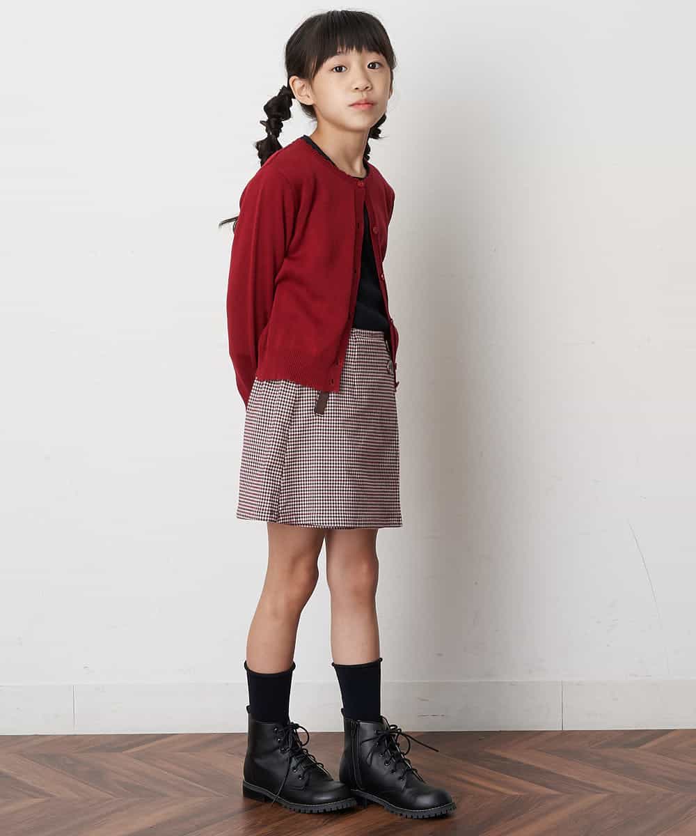 KJLJM23029 a.v.v KIDS(アー・ヴェ・ヴェ) [100-130]チェックガラアシメフロントラップパンツ ボルドー