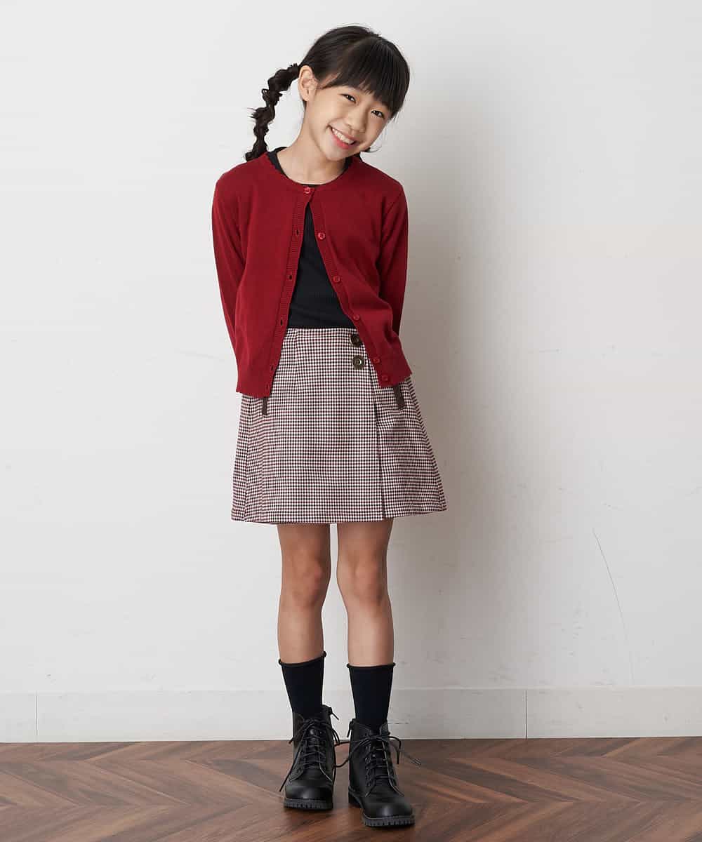 KJLJM23029 a.v.v KIDS(アー・ヴェ・ヴェ) [100-130]チェックガラアシメフロントラップパンツ ボルドー