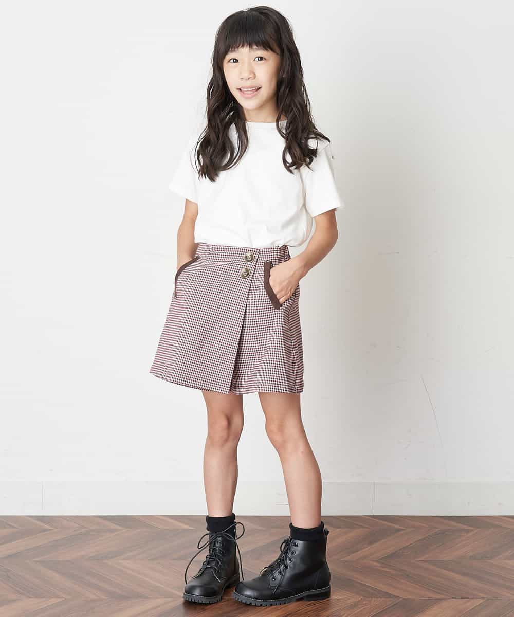 KJLJM23029 a.v.v KIDS(アー・ヴェ・ヴェ) [100-130]チェックガラアシメフロントラップパンツ ボルドー