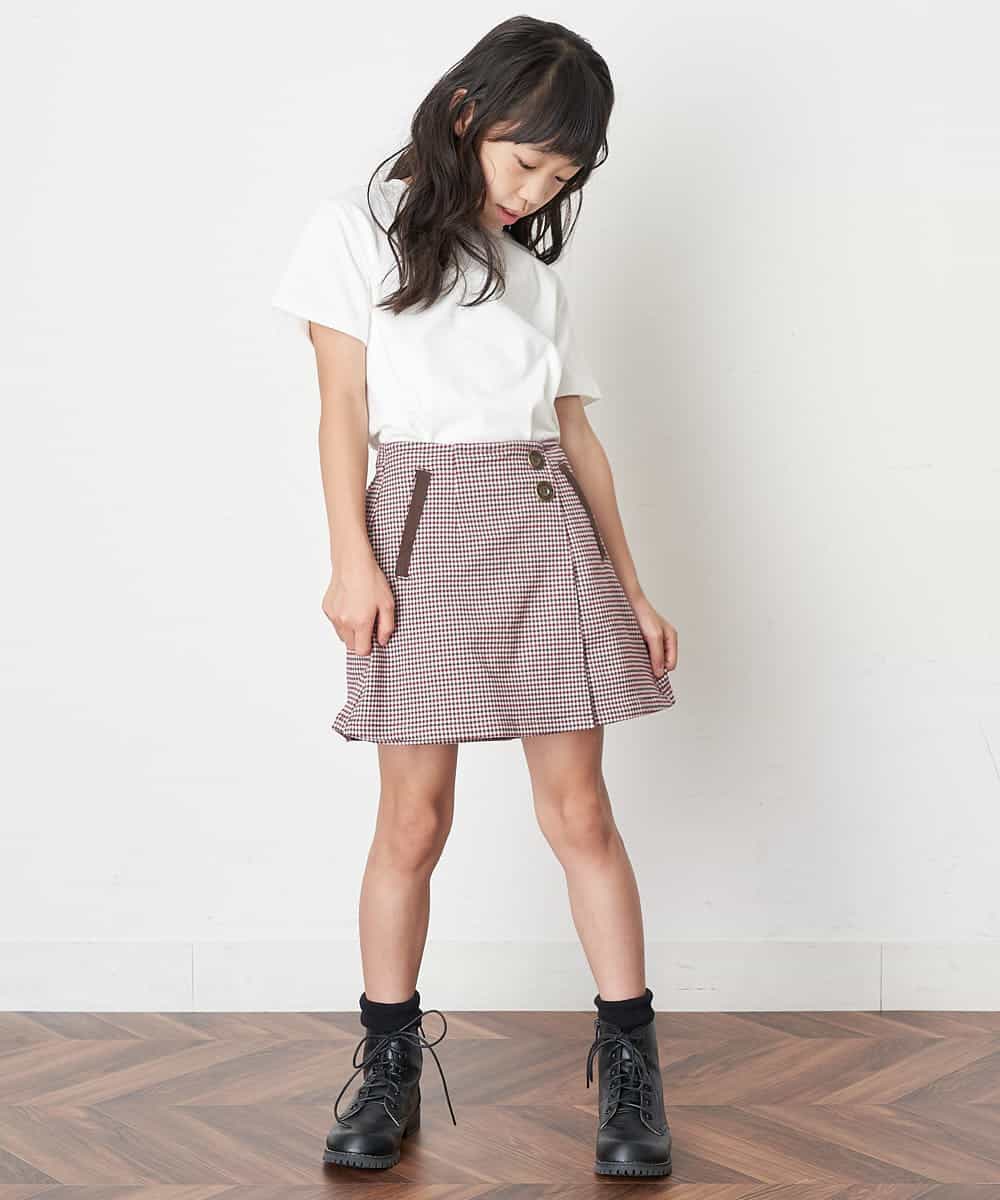 KJLJM23029 a.v.v KIDS(アー・ヴェ・ヴェ) [100-130]チェックガラアシメフロントラップパンツ ボルドー