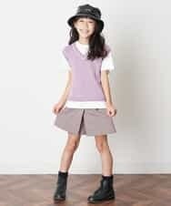 KJLJM23029 a.v.v KIDS(アー・ヴェ・ヴェ) [100-130]チェックガラアシメフロントラップパンツ ボルドー