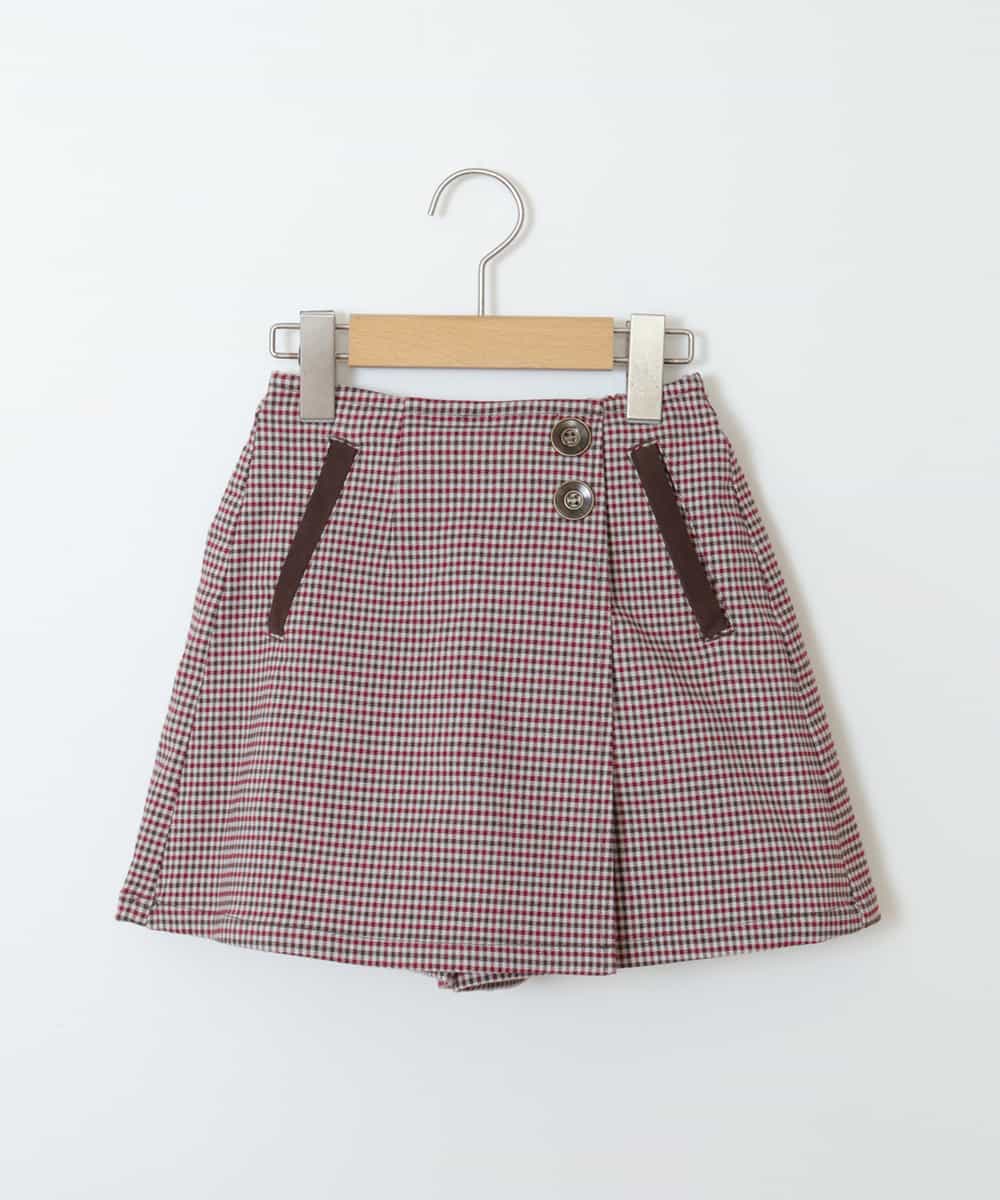 KJLJM23029 a.v.v KIDS(アー・ヴェ・ヴェ) [100-130]チェックガラアシメフロントラップパンツ ボルドー