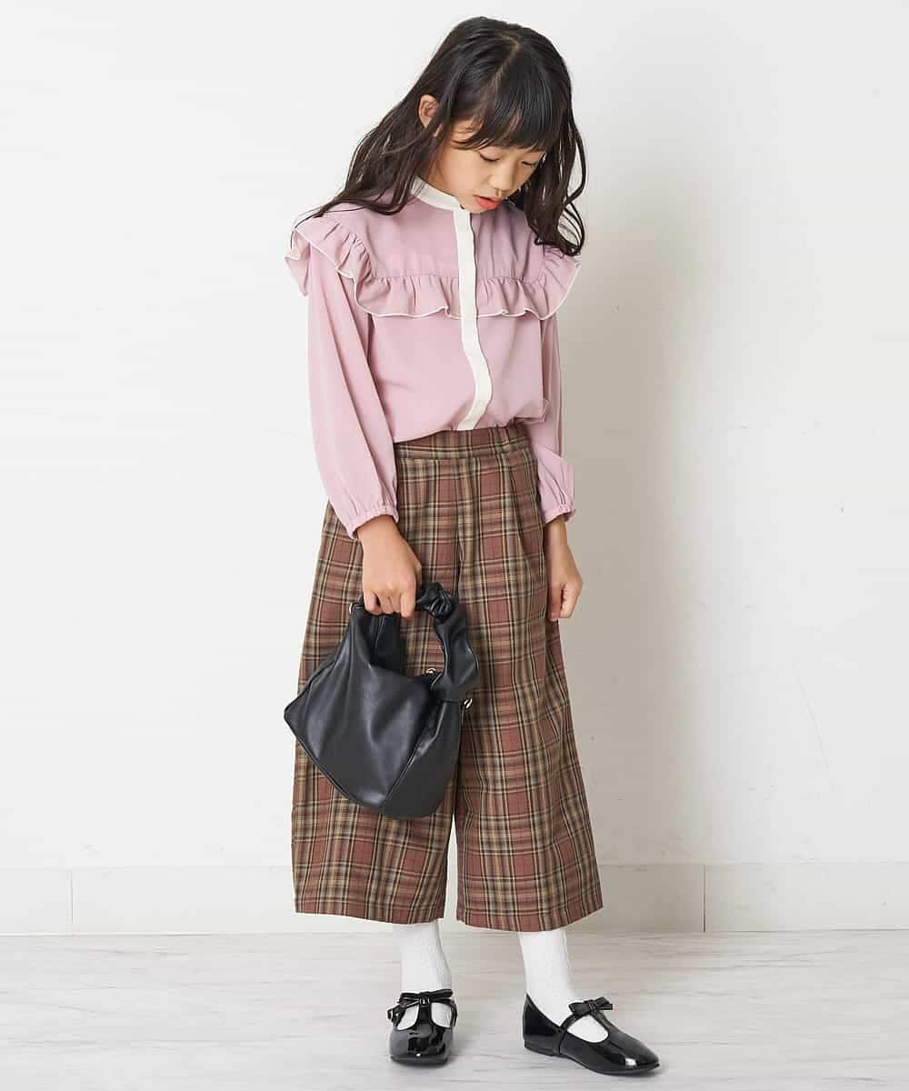 KJLJM24034 a.v.v KIDS(アー・ヴェ・ヴェ) [100-130]チェックガラサスペンダー付ワイドパンツ ブラウン