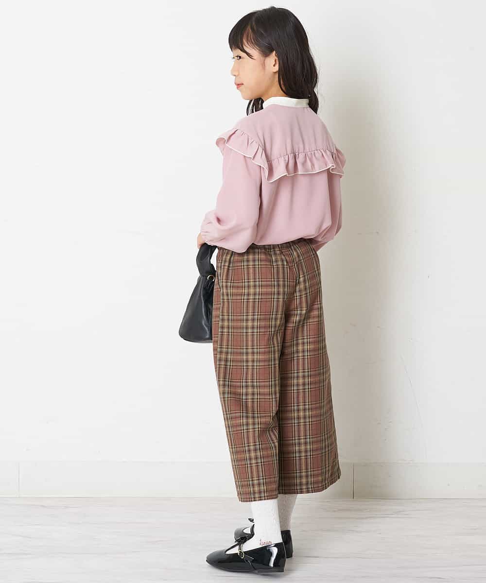 KJLJM24034 a.v.v KIDS(アー・ヴェ・ヴェ) [100-130]チェックガラサスペンダー付ワイドパンツ ブラウン