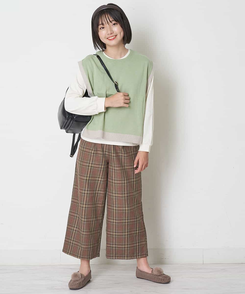 KJLJM24034 a.v.v KIDS(アー・ヴェ・ヴェ) [100-130]チェックガラサスペンダー付ワイドパンツ ブラウン