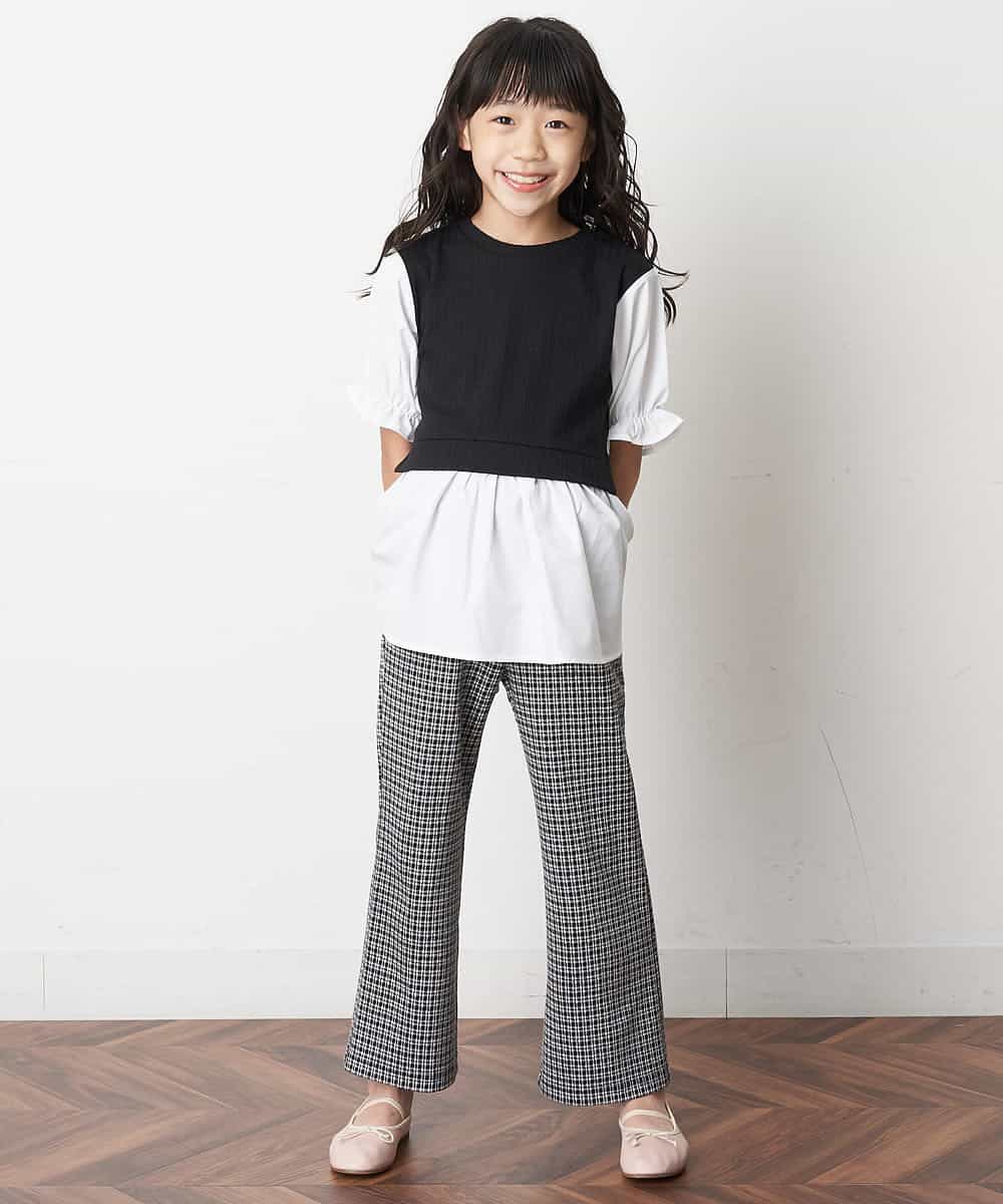 KJLJM26029 a.v.v KIDS(アー・ヴェ・ヴェ) [100-130]チェックガラカットソーパンツ ブラック
