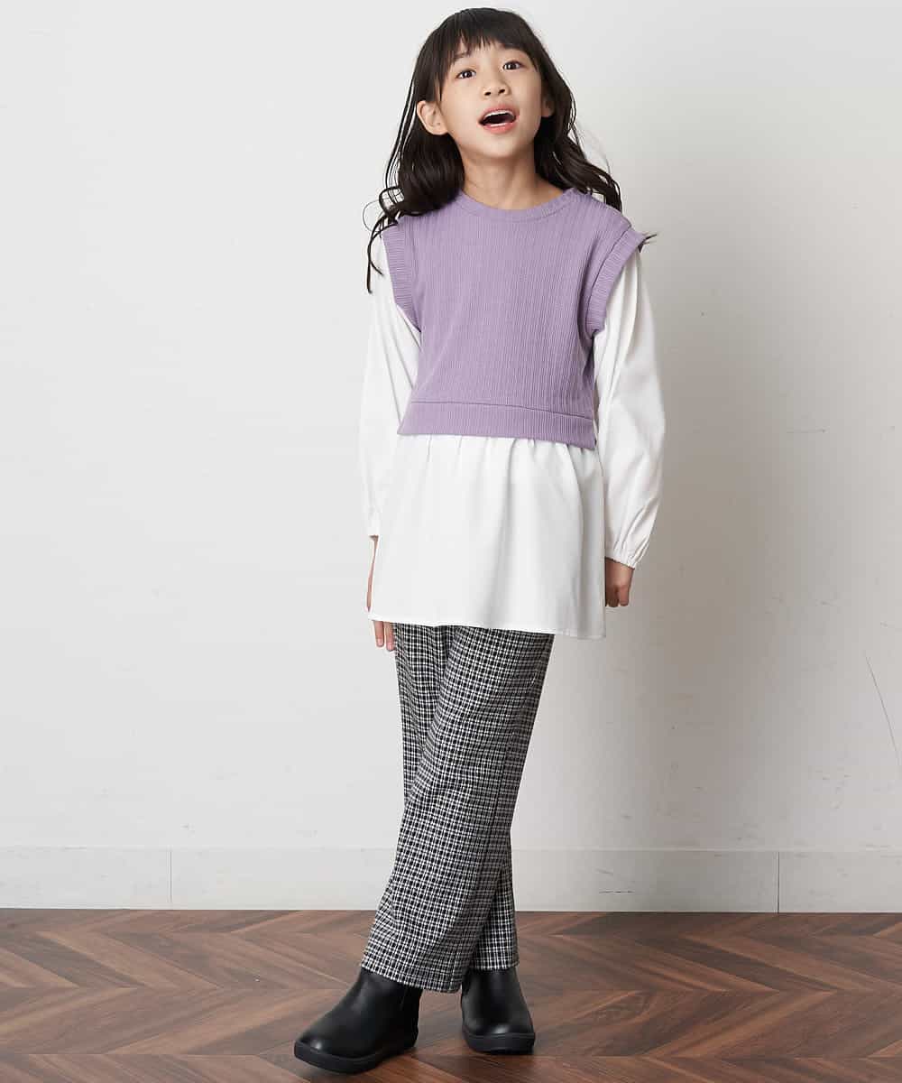 KJLJM26029 a.v.v KIDS(アー・ヴェ・ヴェ) [100-130]チェックガラカットソーパンツ ブラック