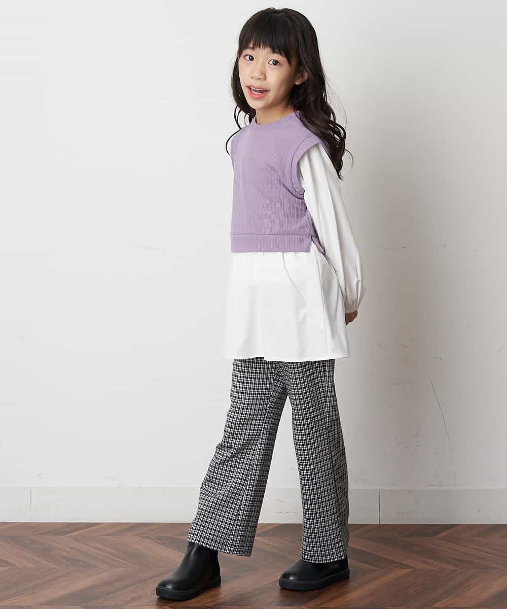 KJLJM26029 a.v.v KIDS(アー・ヴェ・ヴェ) [100-130]チェックガラカットソーパンツ ブラック