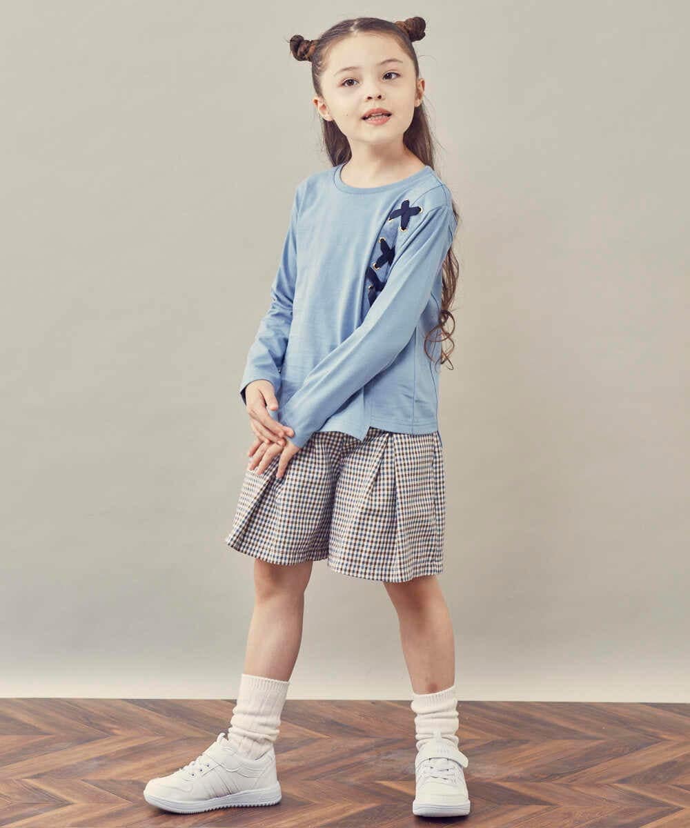 KJLJP34029 a.v.v KIDS(アー・ヴェ・ヴェ) [100-130]チェック柄ショートパンツ ライトブルー