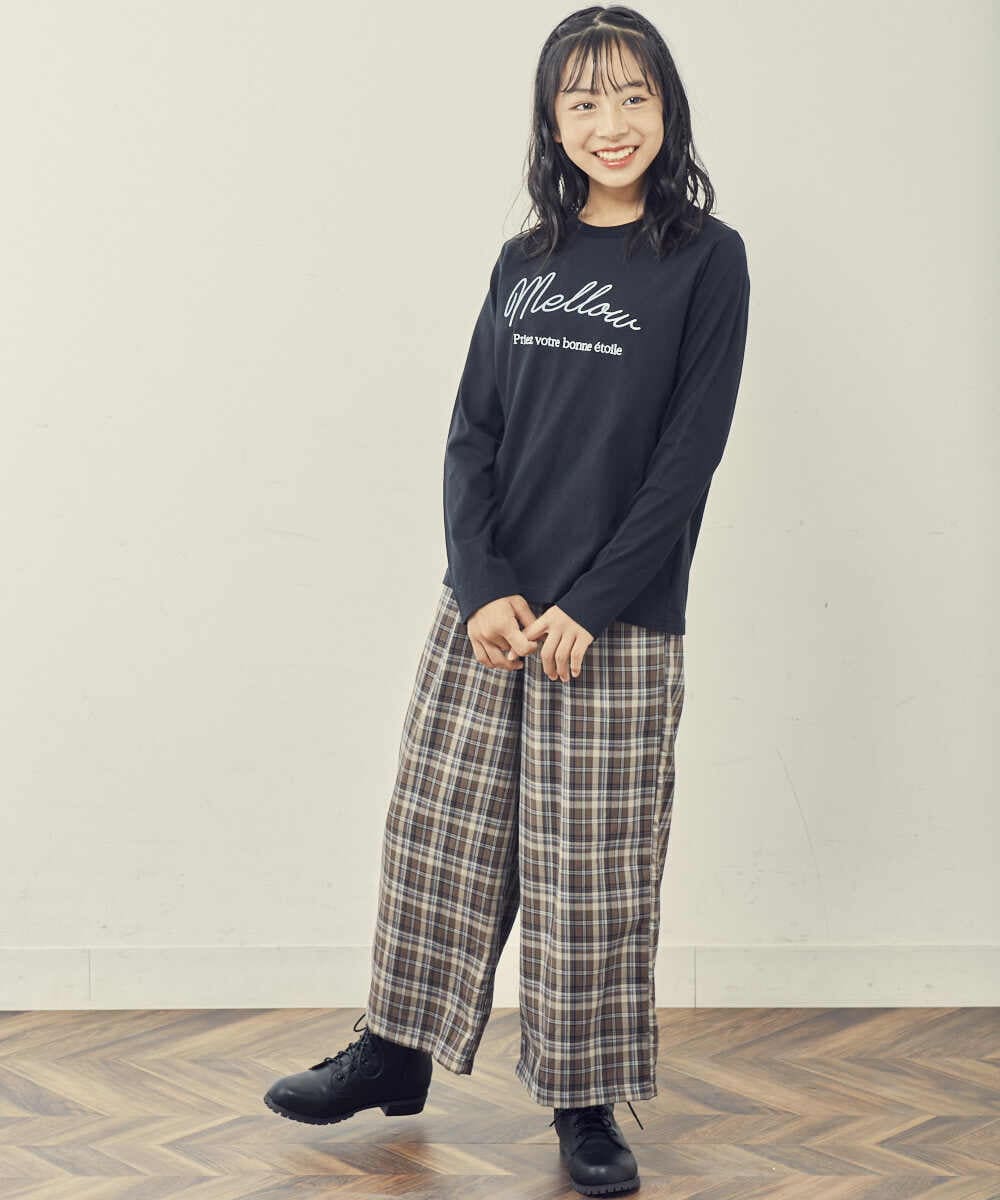 KJLJQ31039 a.v.v KIDS(アー・ヴェ・ヴェ) [140-150]【2WAY】サスペンダー付きチェック柄ワイドパンツ ブラウン