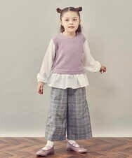 KJLJQ31039 a.v.v KIDS(アー・ヴェ・ヴェ) [140-150]【2WAY】サスペンダー付きチェック柄ワイドパンツ ブラウン