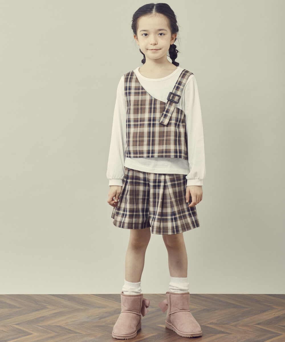KJLJQ34034 a.v.v KIDS(アー・ヴェ・ヴェ) [140-150]チェック柄ショートパンツ ブラウン