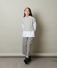 KJLJS32034 a.v.v KIDS(アー・ヴェ・ヴェ) [100-130]サスペンダー付きチェックワイドパンツ ネイビー