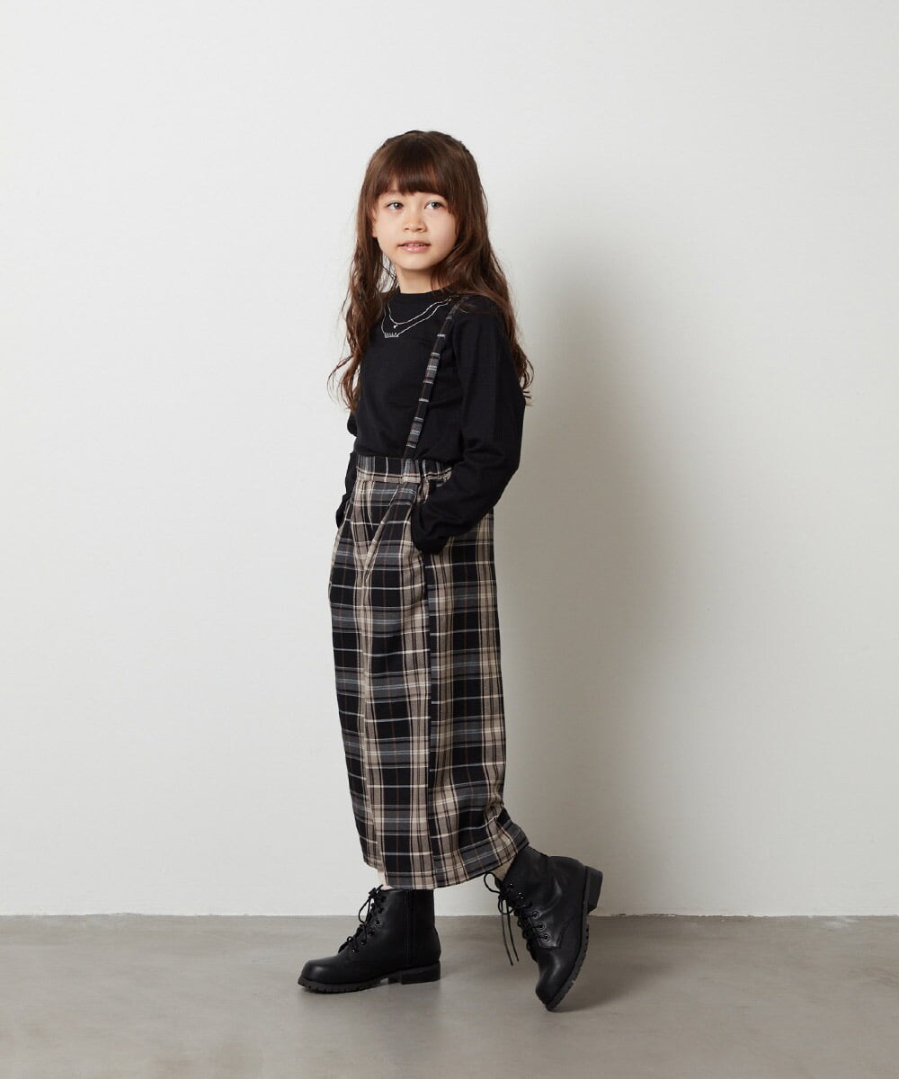 KJLJS32034 a.v.v KIDS(アー・ヴェ・ヴェ) [100-130]サスペンダー付きチェックワイドパンツ ネイビー