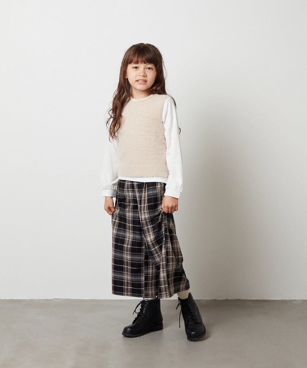 KJLJS32034 a.v.v KIDS(アー・ヴェ・ヴェ) [100-130]サスペンダー付きチェックワイドパンツ ネイビー