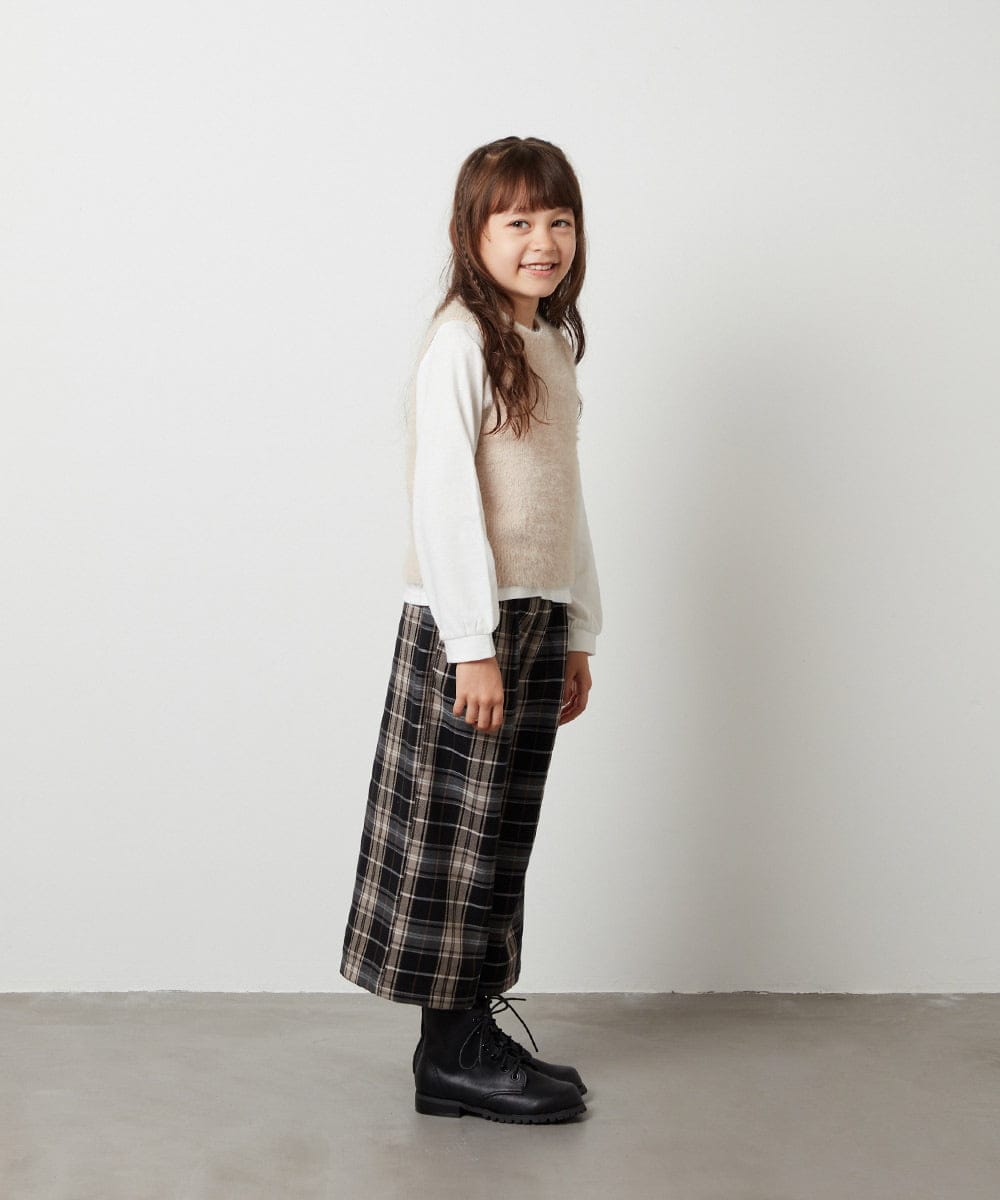 KJLJS32034 a.v.v KIDS(アー・ヴェ・ヴェ) [100-130]サスペンダー付きチェックワイドパンツ ネイビー