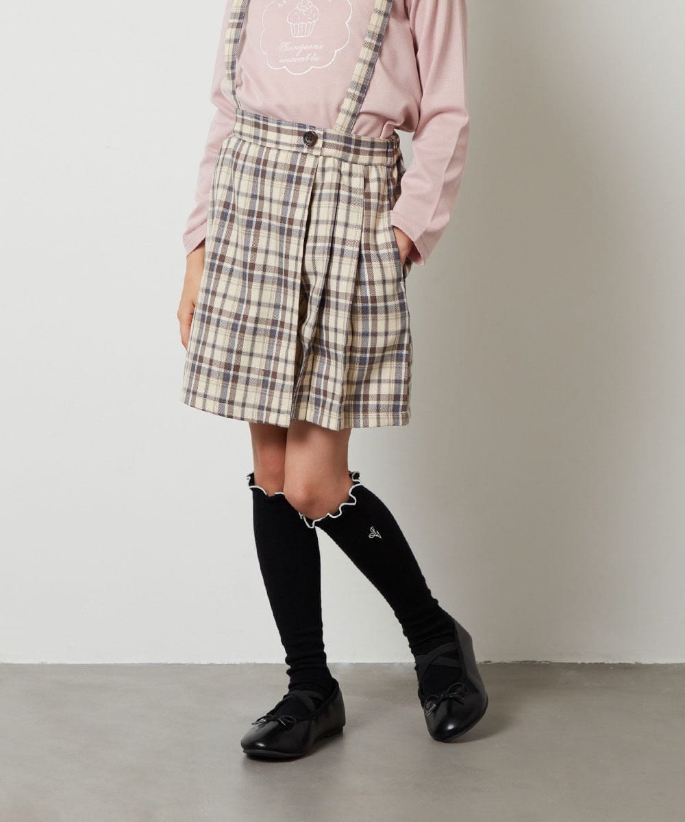 KJLJS36029 a.v.v KIDS(アー・ヴェ・ヴェ) [100-130]サスペンダー付きラップキュロット ベージュ