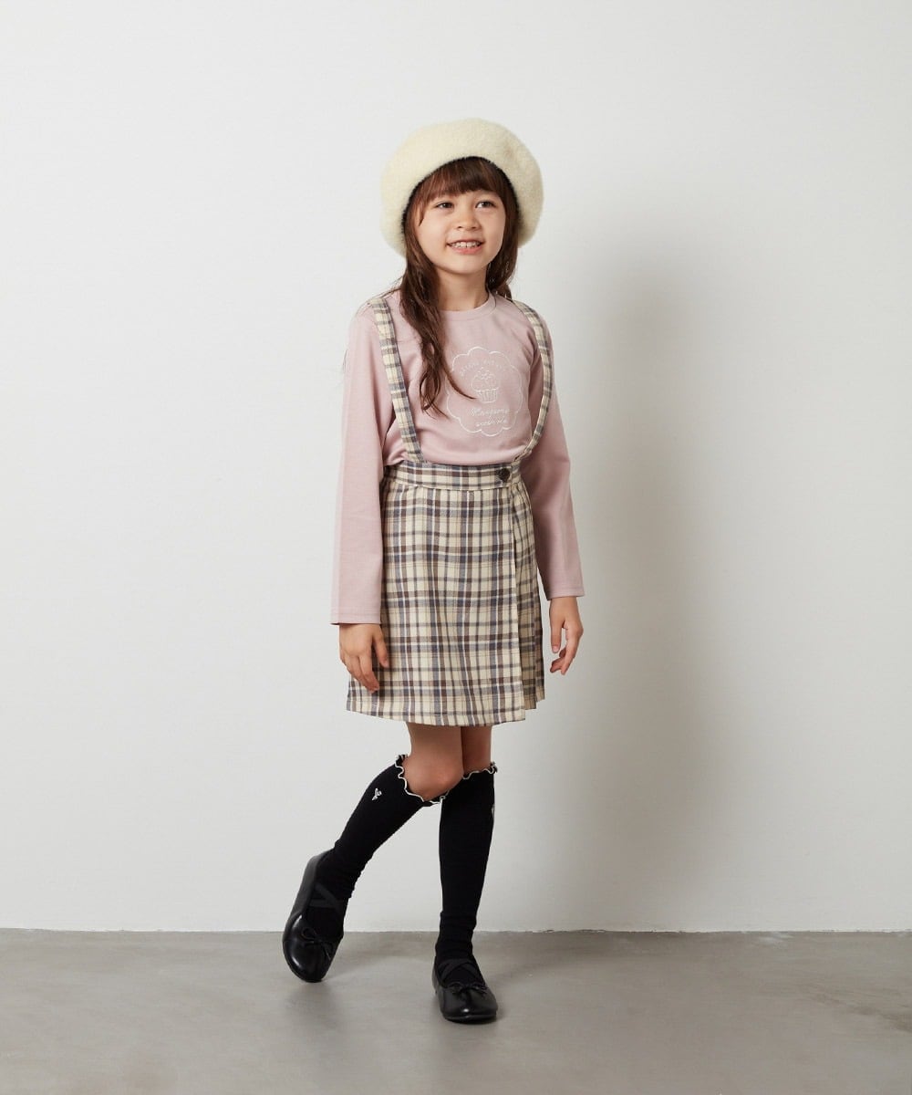 KJLJS36029 a.v.v KIDS(アー・ヴェ・ヴェ) [100-130]サスペンダー付きラップキュロット ベージュ