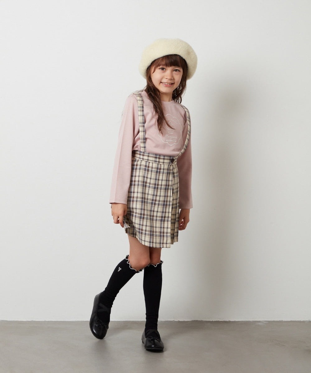 KJLJS36029 a.v.v KIDS(アー・ヴェ・ヴェ) [100-130]サスペンダー付きラップキュロット ベージュ