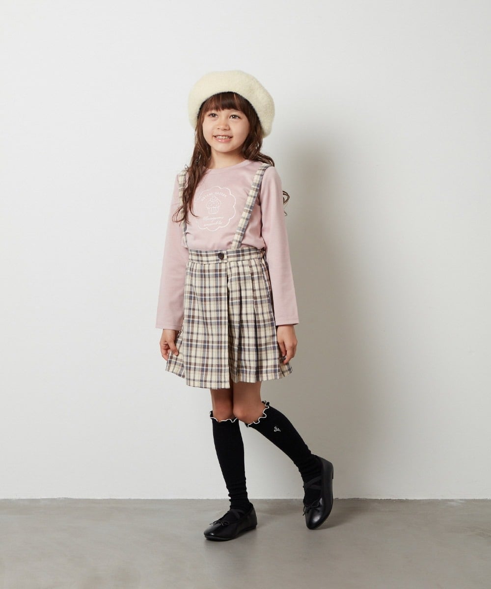 KJLJS36029 a.v.v KIDS(アー・ヴェ・ヴェ) [100-130]サスペンダー付きラップキュロット ベージュ