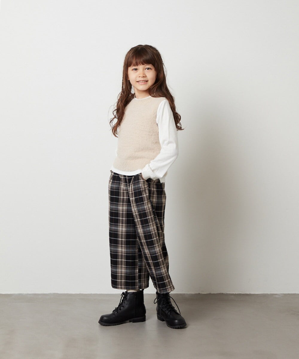 KJLJT32039 a.v.v KIDS(アー・ヴェ・ヴェ) [140-150]サスペンダー付きチェックワイドパンツ ライトグレー