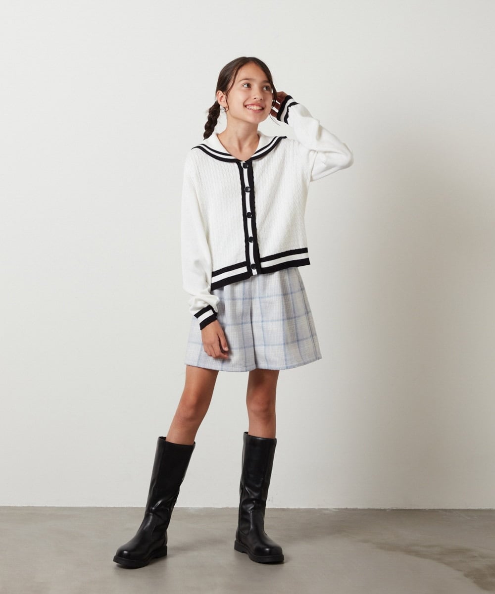 KJLKT44034 a.v.v KIDS(アー・ヴェ・ヴェ) [140-150]シャギーチェックショートパンツ ライトブルー