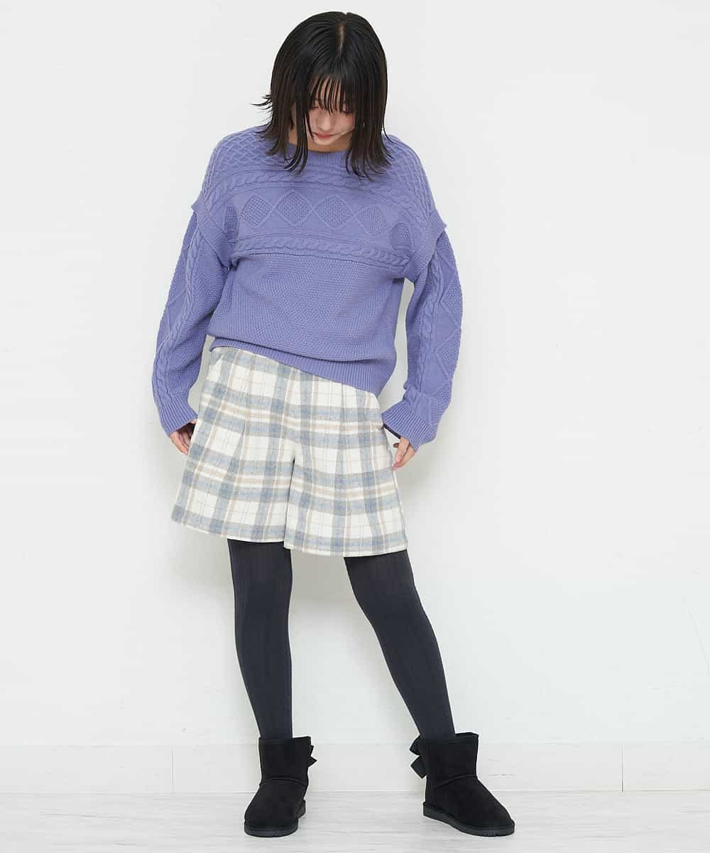 KJLLO61039 a.v.v KIDS(アー・ヴェ・ヴェ) [160]シャギーチェックショートパンツ ベージュ