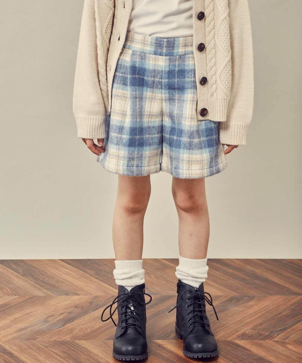 KJLLP60029 a.v.v KIDS(アー・ヴェ・ヴェ) [100-130]シャギーチェックショートパンツ ライトブルー