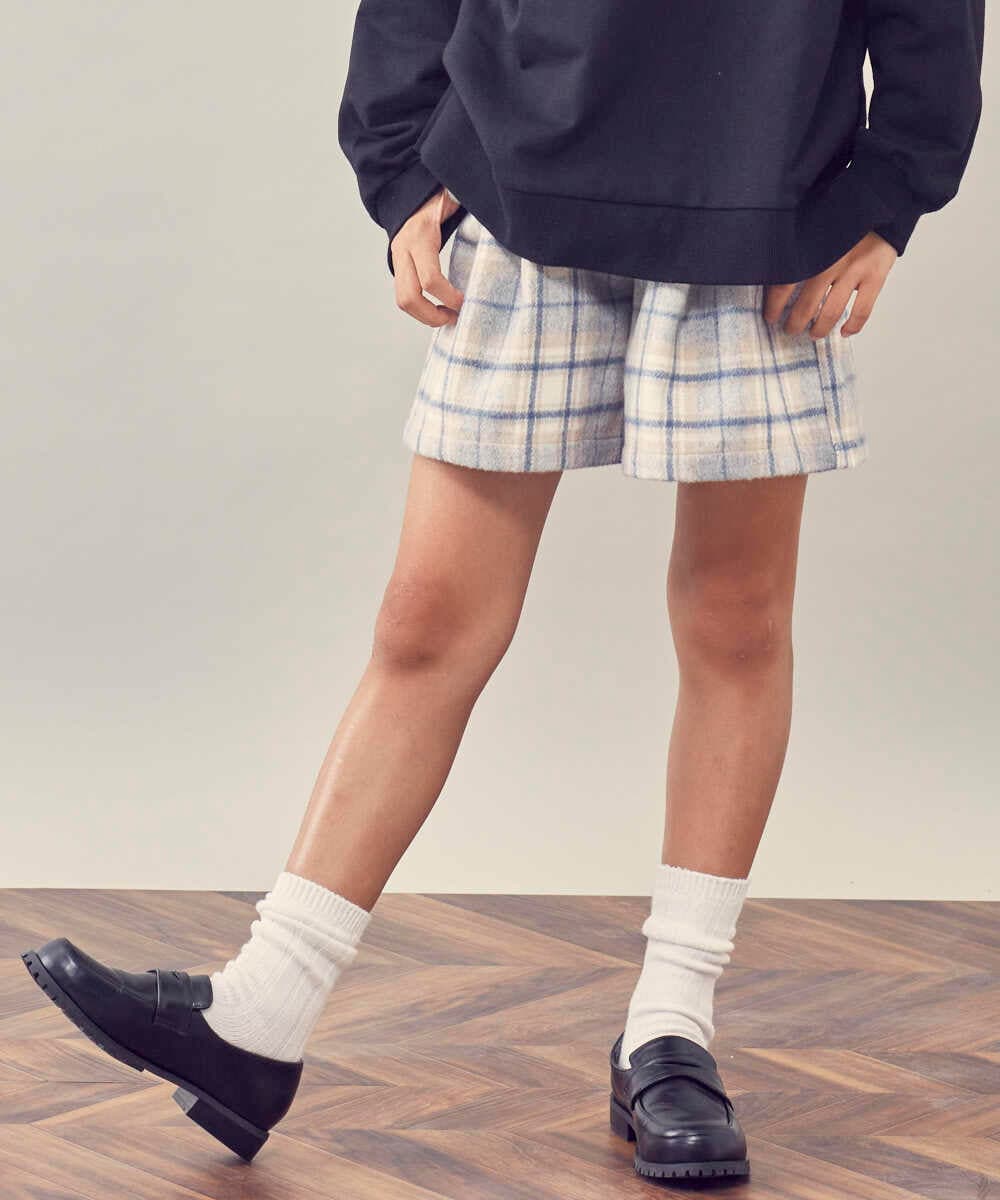 KJLLP60029 a.v.v KIDS(アー・ヴェ・ヴェ) [100-130]シャギーチェックショートパンツ ライトブルー