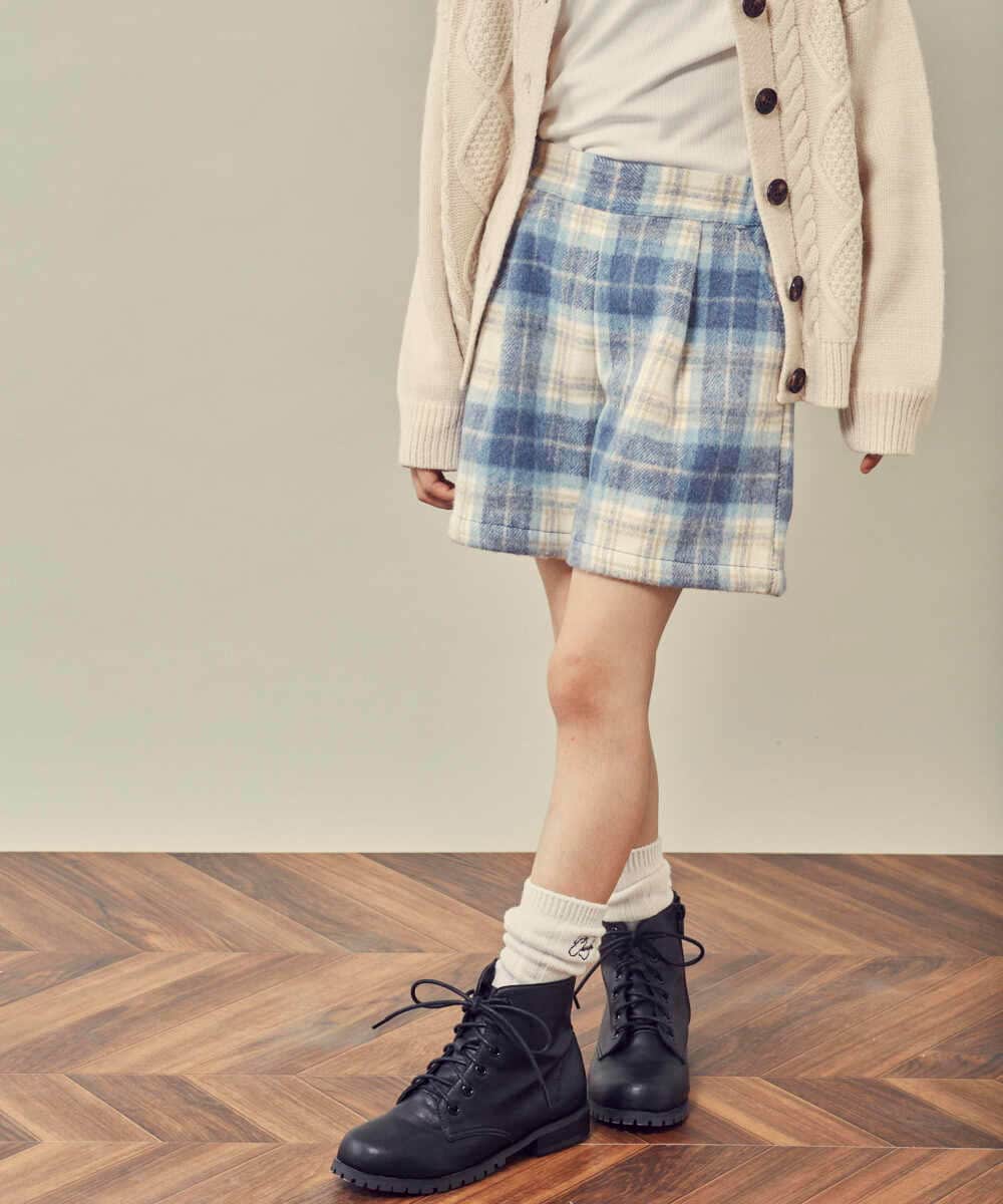 KJLLQ60034 a.v.v KIDS(アー・ヴェ・ヴェ) [140-150]シャギーチェックショートパンツ ベージュ