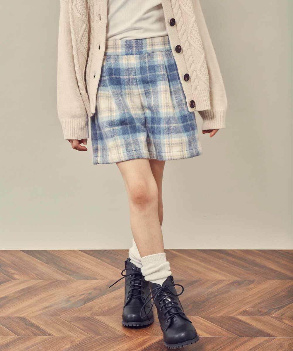 KJLLR60039 a.v.v KIDS(アー・ヴェ・ヴェ) [160]シャギーチェックショートパンツ ネイビー