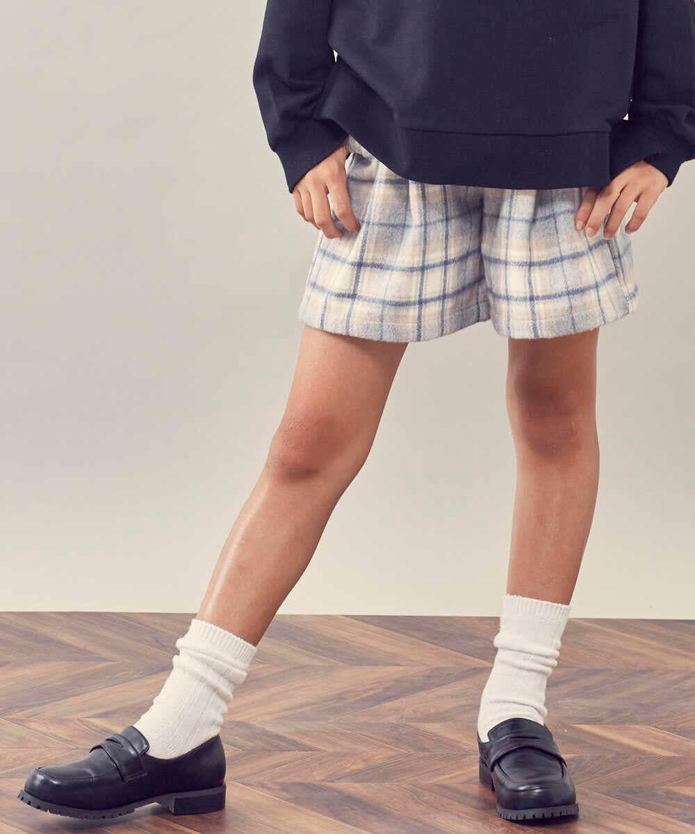 KJLLR60039 a.v.v KIDS(アー・ヴェ・ヴェ) [160]シャギーチェックショートパンツ ネイビー