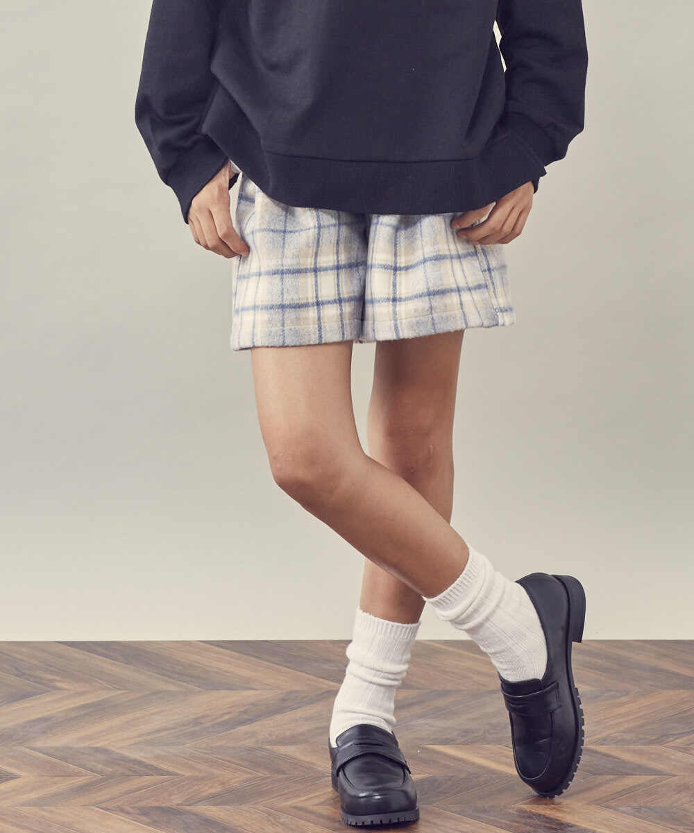 KJLLR60039 a.v.v KIDS(アー・ヴェ・ヴェ) [160]シャギーチェックショートパンツ ネイビー