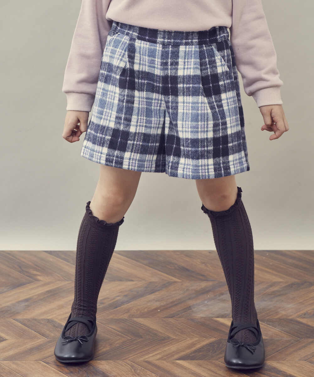 KJLLR60039 a.v.v KIDS(アー・ヴェ・ヴェ) [160]シャギーチェックショートパンツ ネイビー
