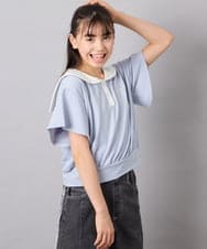 KJNFD55074 a.v.v KIDS(アー・ヴェ・ヴェ) [130-160]配色セーラーカラー裏毛セットアップ ライトブルー