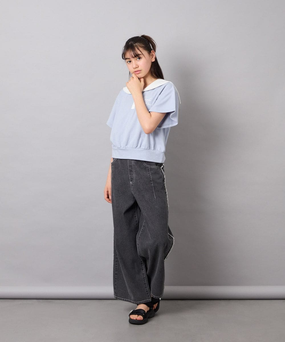 KJNFD55074 a.v.v KIDS(アー・ヴェ・ヴェ) [130-160]配色セーラーカラー裏毛セットアップ ライトブルー