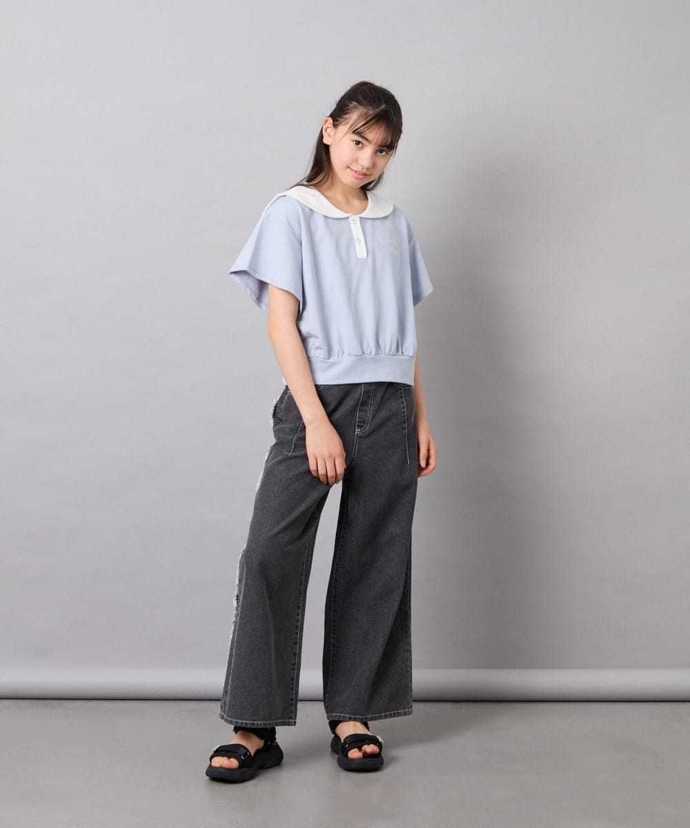 KJNFD55074 a.v.v KIDS(アー・ヴェ・ヴェ) [130-160]配色セーラーカラー裏毛セットアップ ライトブルー