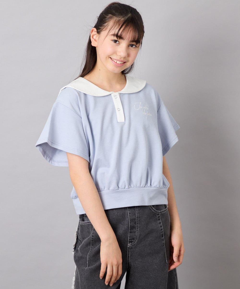 KJNFD55074 a.v.v KIDS(アー・ヴェ・ヴェ) [130-160]配色セーラーカラー裏毛セットアップ ライトブルー