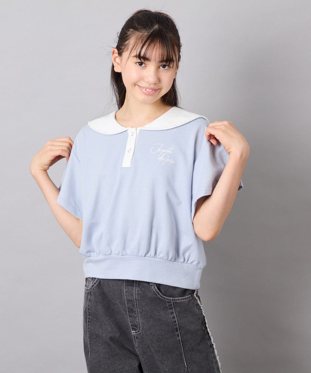 KJNFD55074 a.v.v KIDS(アー・ヴェ・ヴェ) [130-160]配色セーラーカラー裏毛セットアップ ライトブルー