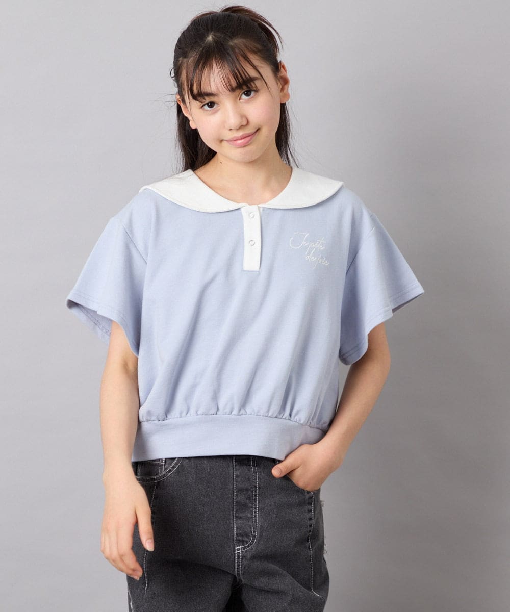 KJNFD55074 a.v.v KIDS(アー・ヴェ・ヴェ) [130-160]配色セーラーカラー裏毛セットアップ ライトブルー