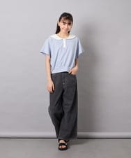 KJNFD55074 a.v.v KIDS(アー・ヴェ・ヴェ) [130-160]配色セーラーカラー裏毛セットアップ ライトブルー