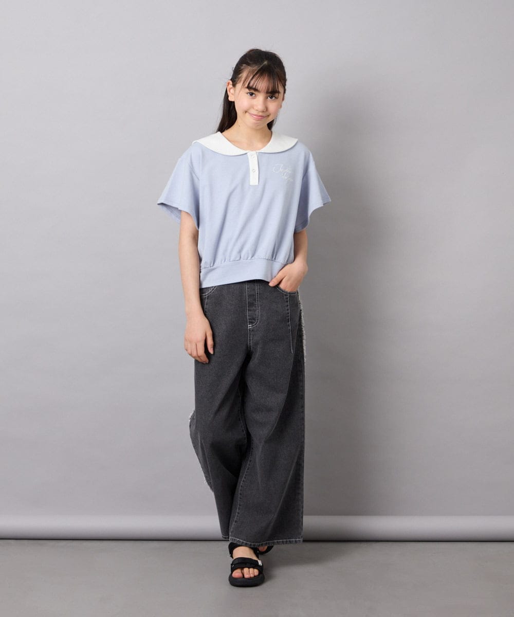 KJNFD55074 a.v.v KIDS(アー・ヴェ・ヴェ) [130-160]配色セーラーカラー裏毛セットアップ ライトブルー