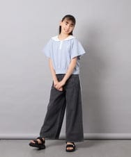 KJNFD55074 a.v.v KIDS(アー・ヴェ・ヴェ) [130-160]配色セーラーカラー裏毛セットアップ ライトブルー