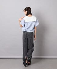 KJNFD55074 a.v.v KIDS(アー・ヴェ・ヴェ) [130-160]配色セーラーカラー裏毛セットアップ ライトブルー