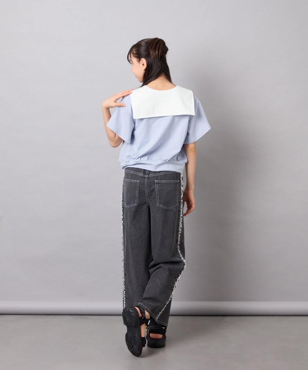 KJNFD55074 a.v.v KIDS(アー・ヴェ・ヴェ) [130-160]配色セーラーカラー裏毛セットアップ ライトブルー