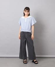 KJNFD55074 a.v.v KIDS(アー・ヴェ・ヴェ) [130-160]配色セーラーカラー裏毛セットアップ ライトブルー