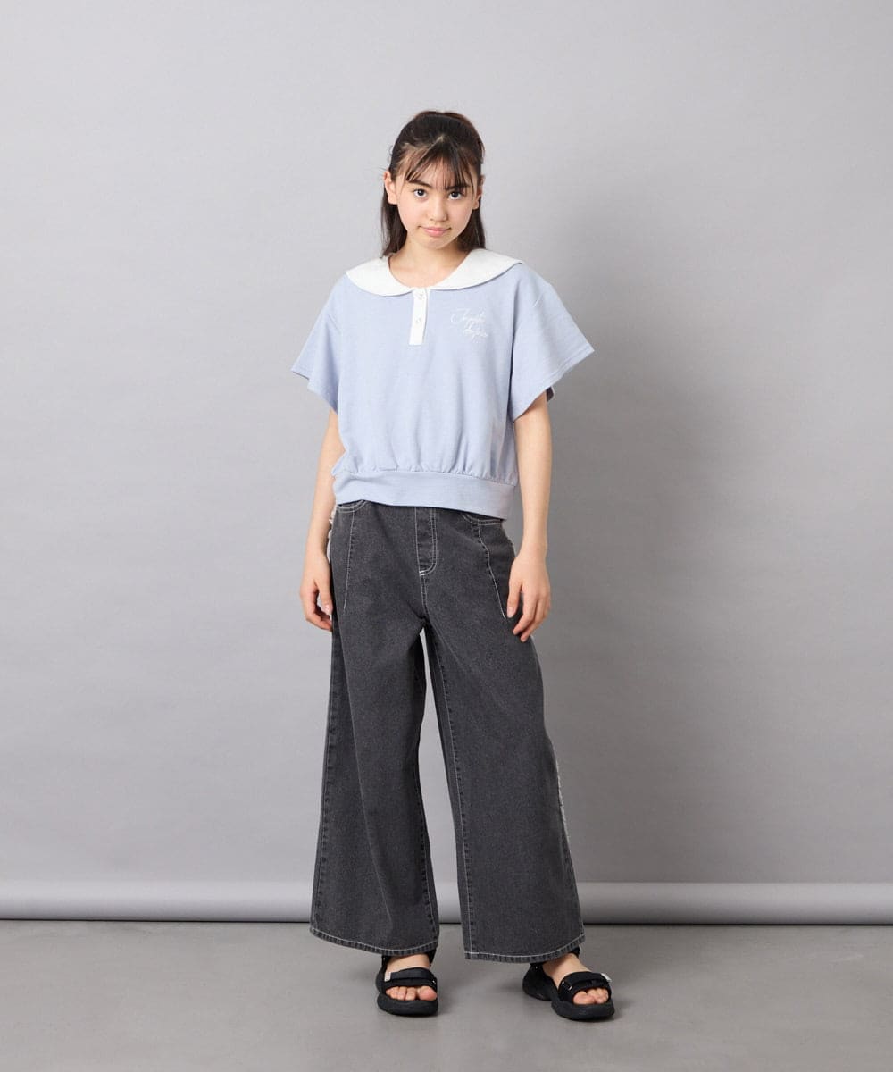 KJNFD55074 a.v.v KIDS(アー・ヴェ・ヴェ) [130-160]配色セーラーカラー裏毛セットアップ ライトブルー